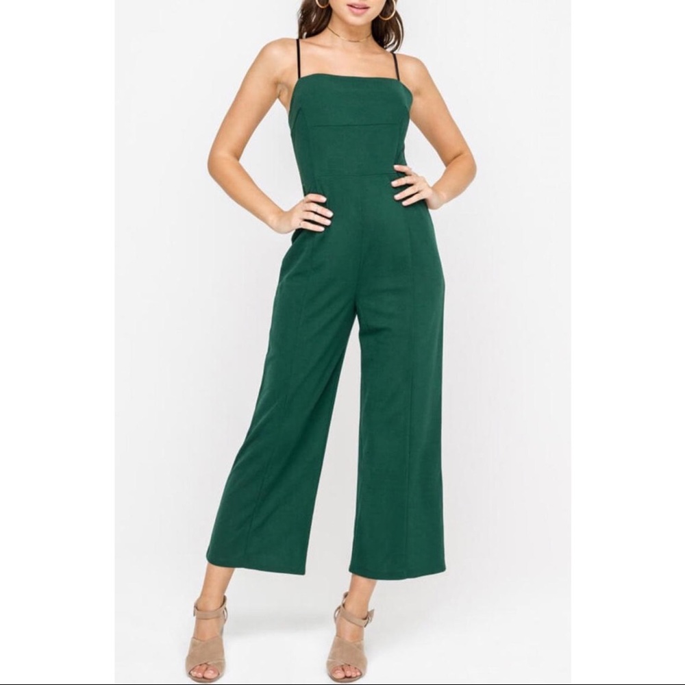 Emerald green jumpsuit.